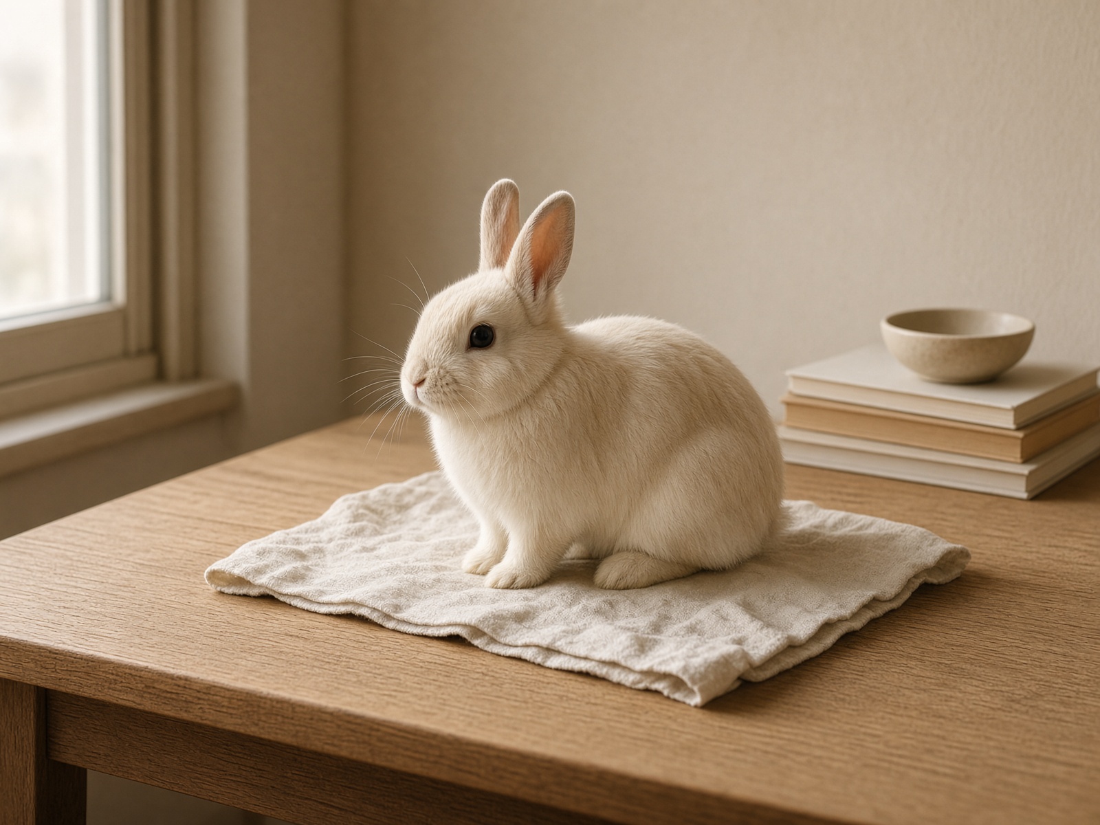 A cream rabbit on a linen cloth