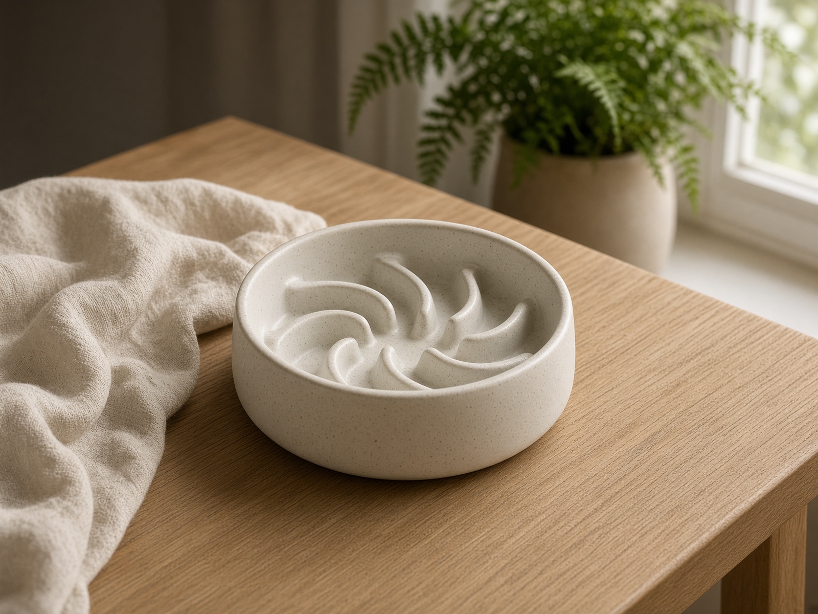 Cream stoneware slow-feeder bowl