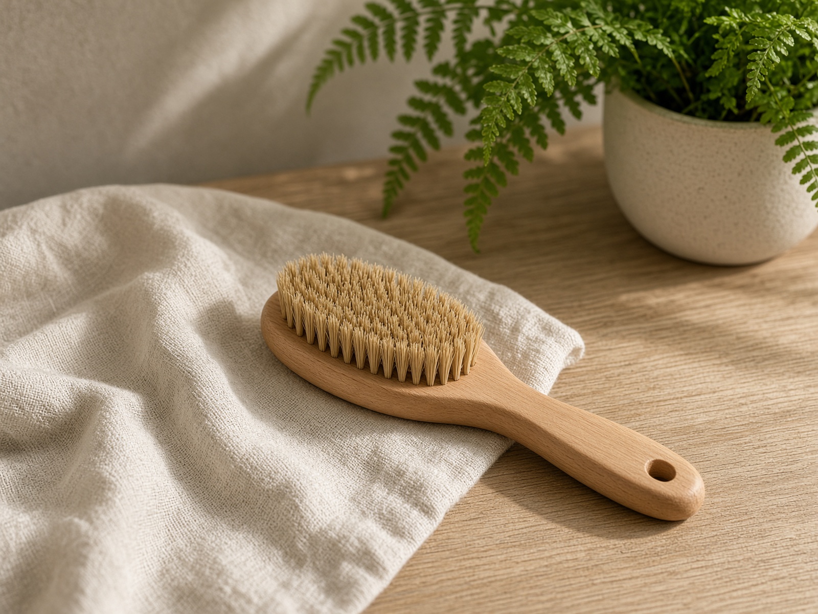 Wooden grooming brush with natural bristles