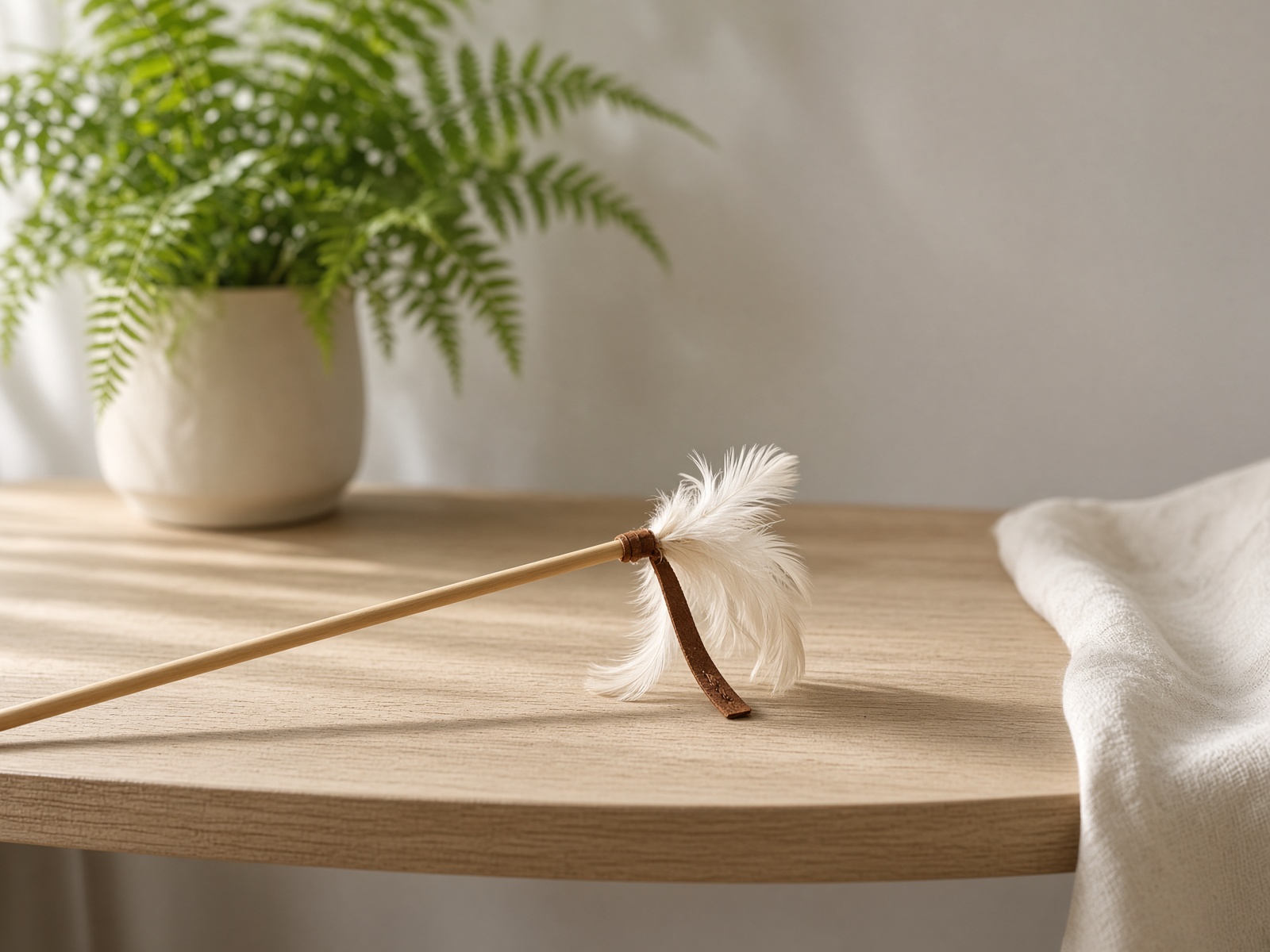 Cat wand toy with a feather